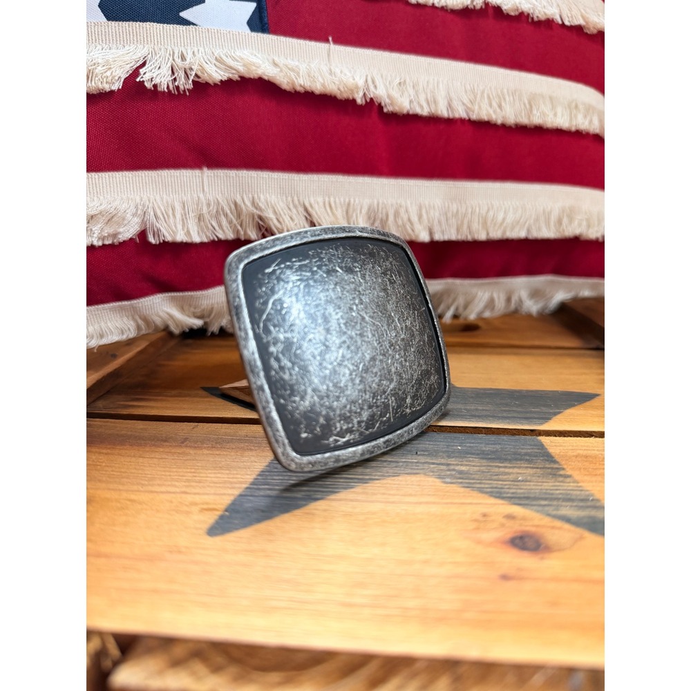 Distressed Silver Tone Rectangular Belt Buckle Textured Rustic Western - Picture 3 of 3